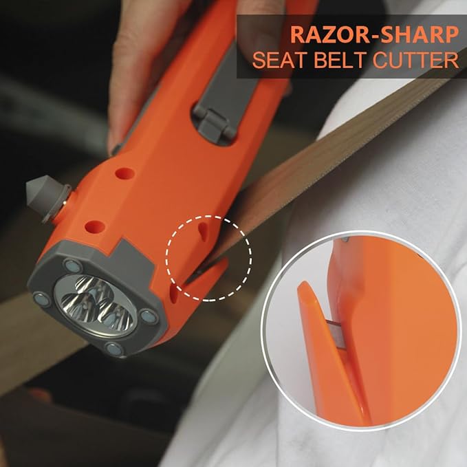 Emergency Tool LUXON 8-in-1 Car Safety Tool:Window Breaker,Seat Belt Cutter,LED Flashlight Rescue Tool USB Charger,SOS Light,