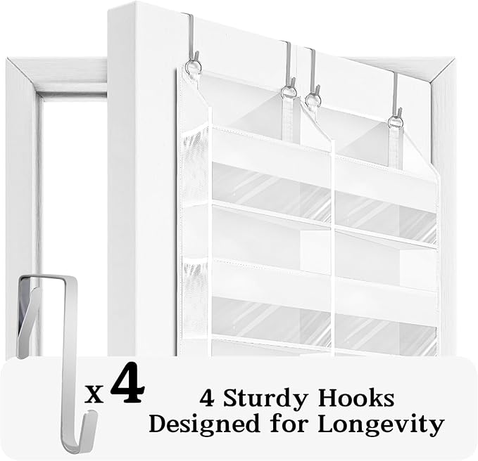 Over The Door Organizer 6 Tiers, Extra Large Behind Door Storage of 12 Compartments, 80 lbs Weight Capacity Hanging Storage O