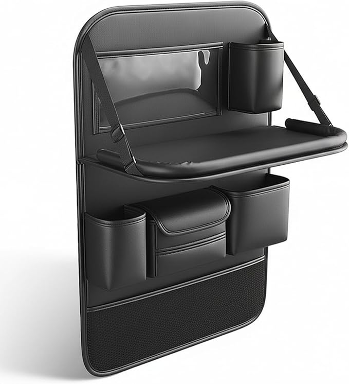 Car Backseat Organizer, Leather Car Storage Organizer with Foldable Table Tray, Tablet Holder, Seat Back Protectors Kick Mats Travel Accessories Back Seat Storage