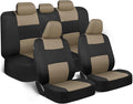 BDK PolyPro Seat Covers Full Set in Beige on Black – Front and Rear Split Bench Seat Covers for Cars, Easy to Install , Car A