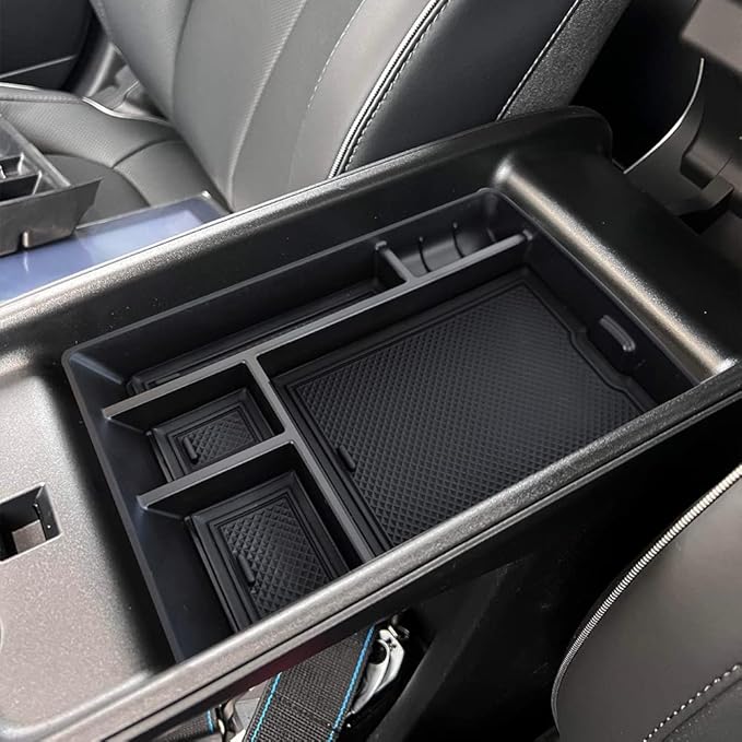 BestEvMod for Ioniq5 Armrest Storage Box Center Console Organizer Tray Interior Accessories with Rubber Black Trim Compatible with Hyundai Ioniq 5 2022-2026 Accessories(V1)