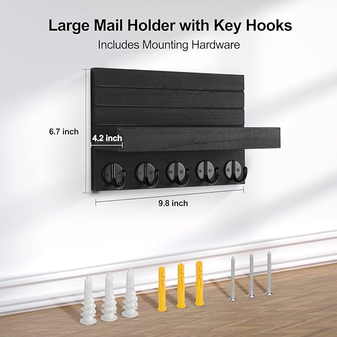 Lwenki Key Holder for Wall, Decorative Key and Mail Holder with Shelf Has Large Hooks for Bags, Coats, Umbrella – Paulownia W