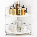 FSyueyun 2-Tier Corner Bathroom Counter Organizer, Tool-Less Installation Vanity Shelf Small Plastics Countertop Makeup Tray 