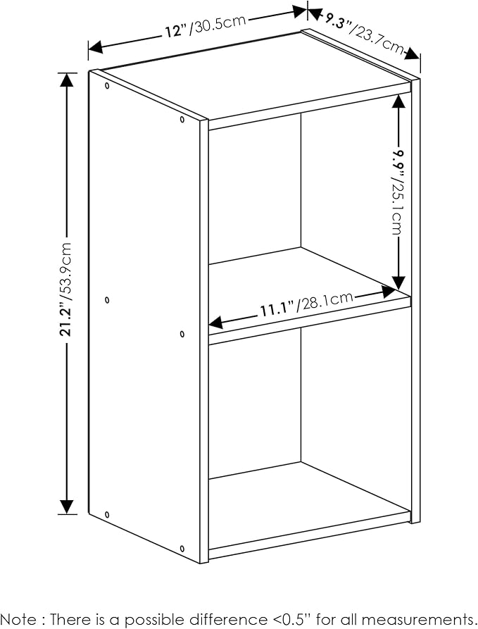 Furinno PASIR Book Shelf, 2-Tier Modern Bookshelf, Open Shelves Bookcase 9 x 12 x 21, Easy Assembly, for Living Room, Bedroom