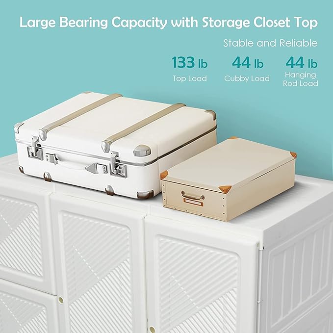 Tangkula Portable Closet Wardrobe, Foldable Clothes Organizer with Cubby Storage, Hanging Rods, Easy Assemble Clothing Storag