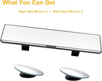 Kitbest Rear View Mirror, Interior Clip On Panoramic Rearview Mirror to Reduce Blind Spot Effectively – Universal Wide Angle Car Mirror – Flat – For Cars, SUV, Trucks (Bonus 2 PCS Blind Spot Mirrors)