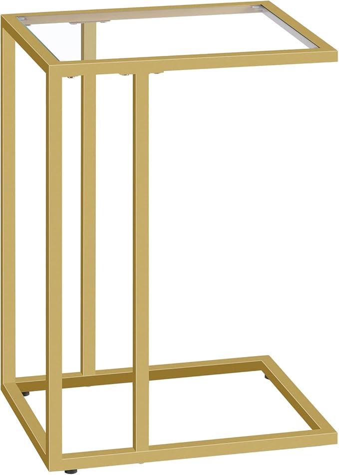 HOOBRO Floating Shelves and C Shaped End Table, Wall Mounted Shelf Set of 2, Tempered Glass Snack Side Table with Metal Frame