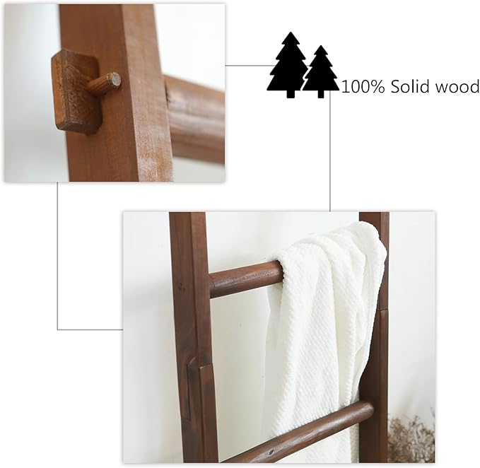 Blanket Ladder Pre Assembled 76in Wooden Ladder Shelf Living Room Bathroom Bedroom Decorative Wall Leaning Farmhouse Quilt Di