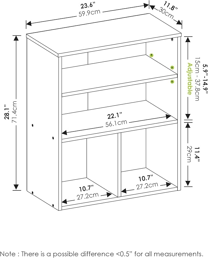 Furinno PASIR Book Shelf, 3-Tier Display Bookshelf with Adjustable Shelf, Bookcase, 11.8 x 23.6 x 28.2, for Living Room, Bedr