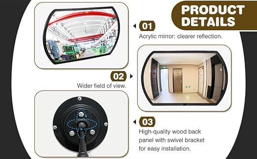 2 Pcs Acrylic Garage Parking Mirror 24" x 15" Convex Security Mirror Rectangular Convex Corner Mirror Blindspot Mirror with Protective Film for Driveway Traffic