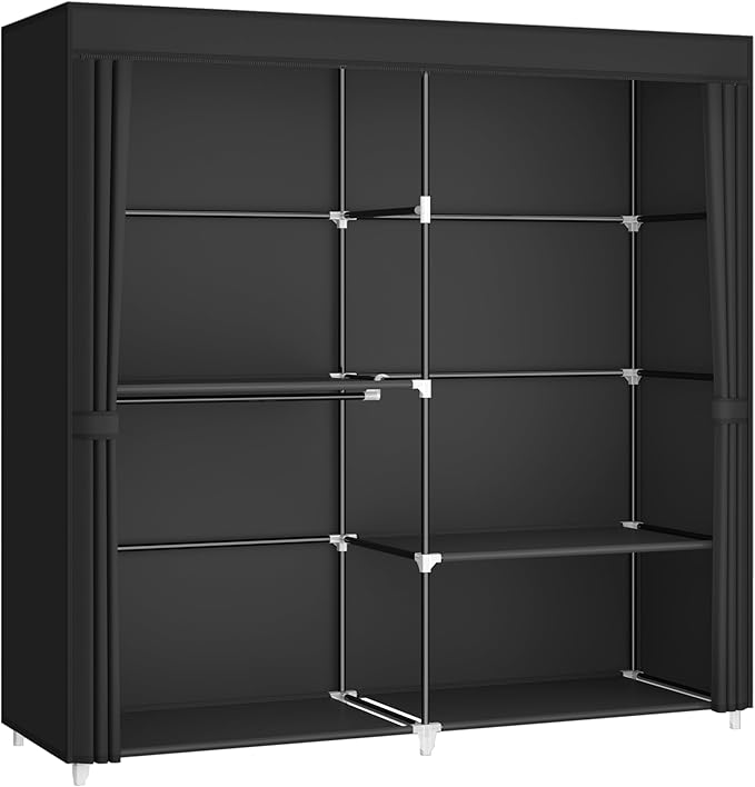 MOGELAFOO 62.5" Closet Wardrobe, Portable Closet for Bedroom, Freestanding Clothes Rack with Non-Woven Fabric Cover, 3 Hangin