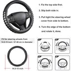 West Llama Microfiber Leather Car Steering Wheel Cover for Men Women,Universal Fit 14.5-15 inch(Leather Nails-Gray+Black-Stan