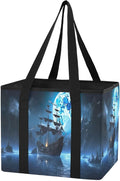 Pirate Ship Reusable Grocery Bags Large Shopping Tote Bag with Reinforced Bottom Board, Water Resistant Foldable Storage Bags