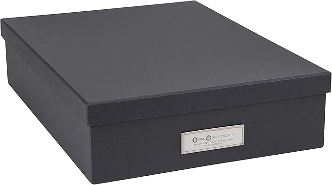 Bigso Oskar Fiberboard Label Frame Document Letter Box - File Organizer Box for Important Paperwork - Document Storage with a