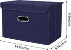 Linen Fabric Foldable Collapsible Storage Cube Bin Organizer Basket Fabric Storage Bins with Lid, Leather Handles, Removable 