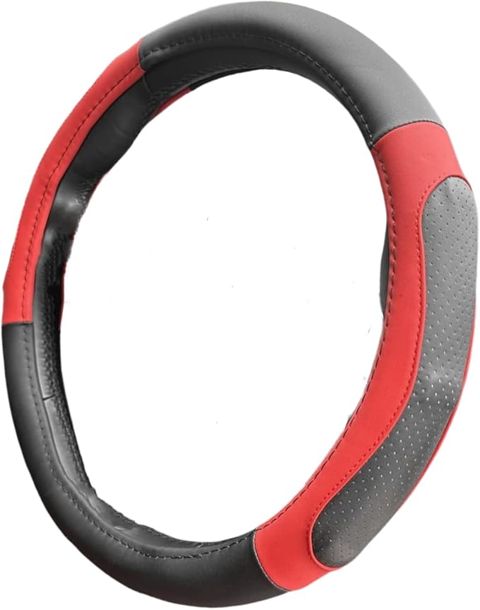 Moyishi Top Leather Steering Wheel Cover Universal Fit Soft Breathable Steering Wheel Wrap (Red)