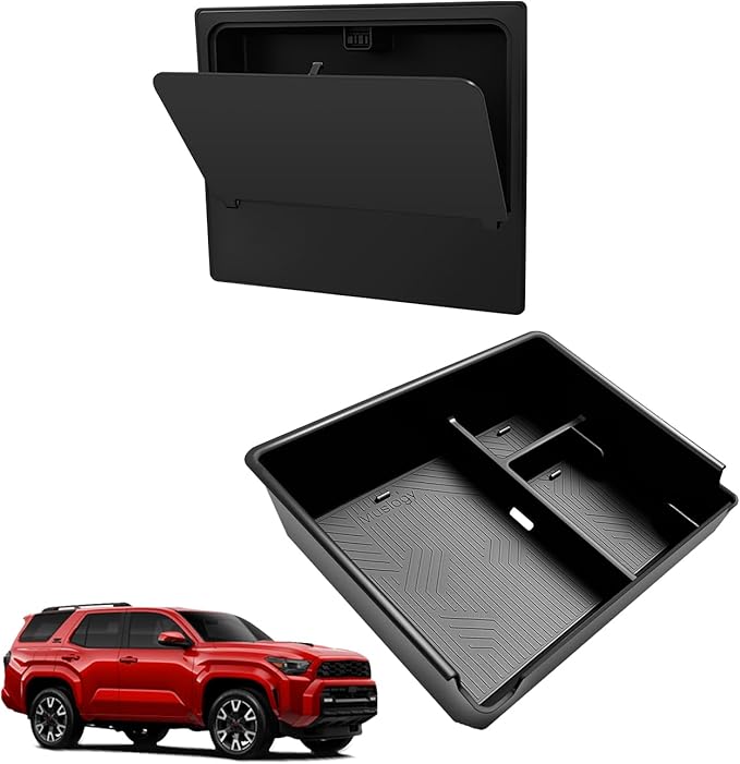 Muslogy Center Console Organizer & Hidden Storage Box Compatible with 2025 2026 Toyota 4Runner Accessories Armrest Privacy Console Divider Storage Box Card Slot Tray Divider Organizer ABS Material