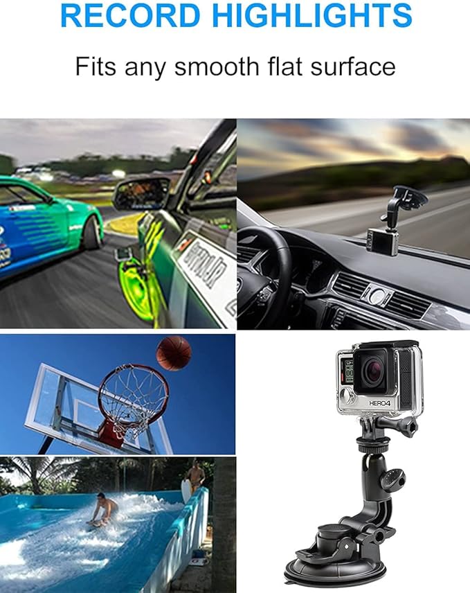 EXSHOW Car Camera Mount Holder for GoPro, Suction Cup Car Windshield Dashboard Dash Mount, Heavy Duty Action Camera Stand for GoPro Vlogging SJCAM
