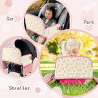 MENZOKE Kids Travel Tray for Toddler Car Seat, Toddler Travel Activities for Girl with iPad Holder Stand & Storage Pockets, Road Trip Essentials Accessories Lap Tray as Birthday Gift, Beige & Pink