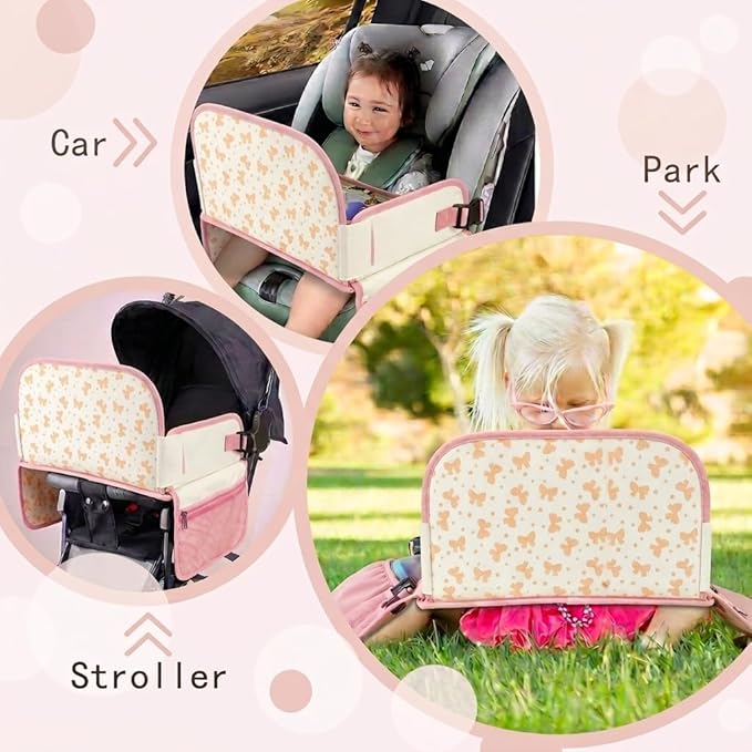 MENZOKE Kids Travel Tray for Toddler Car Seat, Toddler Travel Activities for Girl with iPad Holder Stand & Storage Pockets, R