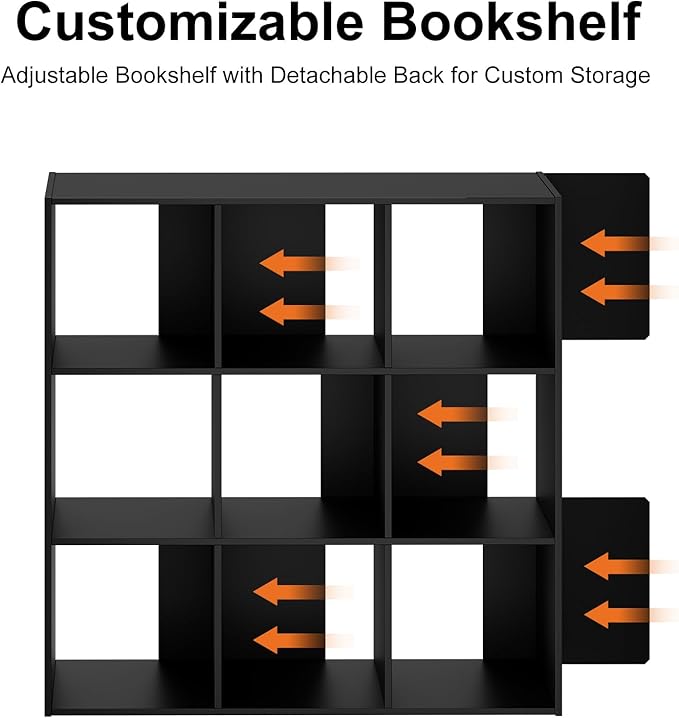 Sweetcrispy 9 Cube Storage Organizer - Open Cube Bookshelf with 5 Removable Back Panels, Display Storage Bookcase for Living 