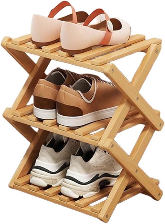 YYW Bamboo Shoe Rack for Entryway, Free Standing Shoe Racks Shelf Closet, Widen Foldable Vertical Shoe Storage Organizer for 