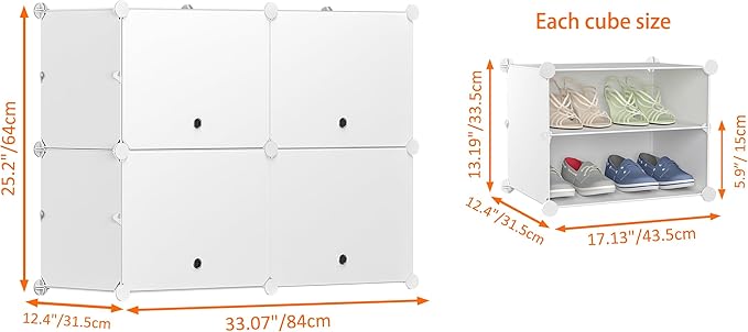 HOMIDEC Shoe Rack, 4 Tier Shoe Storage Cabinet 16 Pairs Plastic Shoe Organizer for Closet Hallway Bedroom Entryway