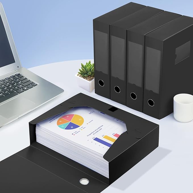 HUA JIE A4 Storage File Boxes Plastic Archives Cases with Lid, File Folder Organizer Document Filing Box for office,31×7.5×23