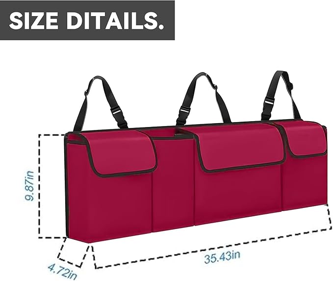 Car Trunk Organizer, Backseat Hanging Large Storage with Adjustable Straps,Waterproof PVC Collapsible Cargo Bag, Car Interior