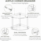 2 Tier Clear Acrylic Bathroom Corner Organizer, Countertop Vanity Tray for Makeup, Cosmetics, Perfume - Freestanding Storage 