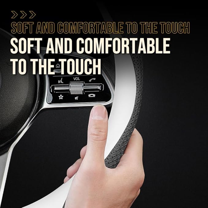 HAOTULE New Nappa Leather car Steering Wheel Cover, Universal 15 inch Black