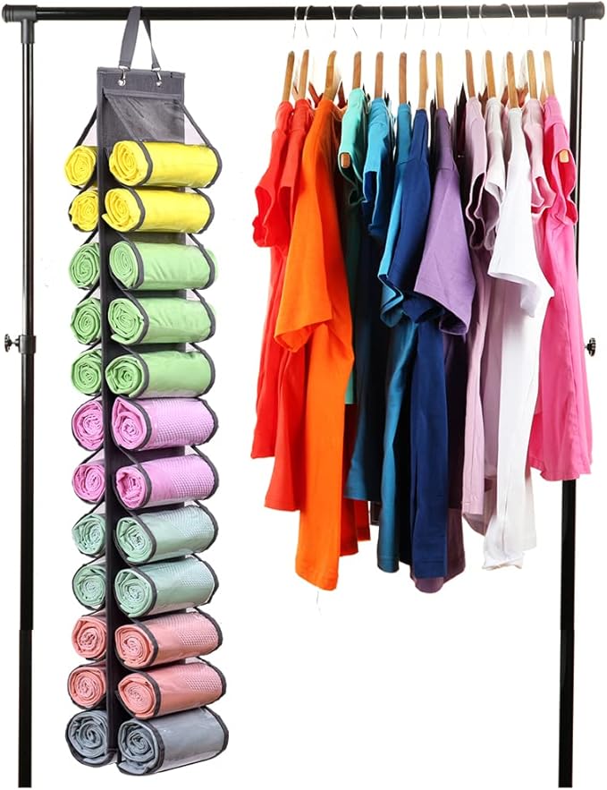 Legging Storage Bag Storage Hanger Can Holds 24 Leggings or Shirts Jeans Compartment Storage Hanger, Foldable Leggings Organi