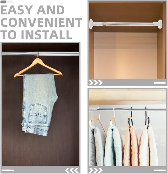 Amosfun Heavy Duty Closet Rod 2pcs Stainless Steel Extendable Clothes Rail 47-80cm Adjustable Tension Pole for Wardrobe and B