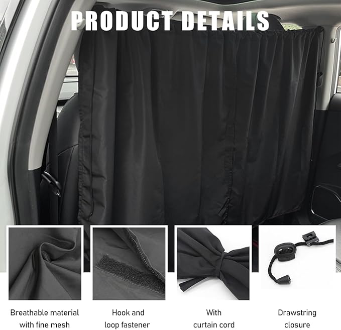 Car Divider Curtain, Automotive Privacy Blackout Divider Curtain for Sleeping & Camping, Removable Vehicle Sunshade Screen Blocks Heat, UV Rays, Universal Car Accessories
