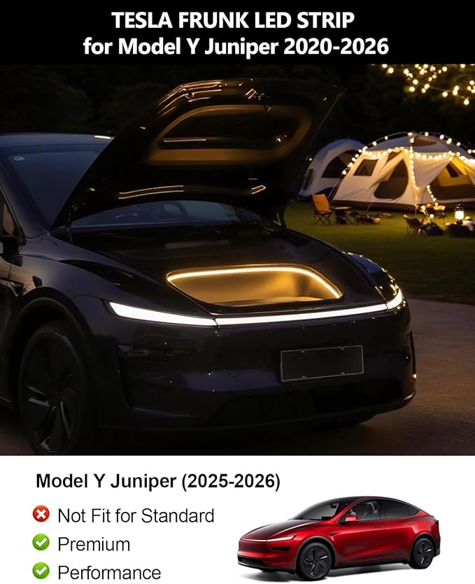 2026 Model Y Juniper Frunk LED Strip Model Y 2020-2026 Flexible Silicone Waterproof Interior Lighting Bar Tesla Front Trunk Accessories Ambient Lights