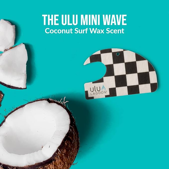 ulu Lagoon Hanging Car Air Freshener | Tropical Beach Coconut Surf Wax Scent Mini Wave | Long Lasting Car Freshener, Closet a