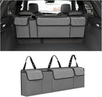 AUCELI Car Trunk Organizer, Backseat Hanging Large Storage with Adjustable Straps, Waterproof Collapsible Cargo Bag with 4 Pockets, Sturdy Space Saver Frees Trunk Floor for SUV, Truck, MPV