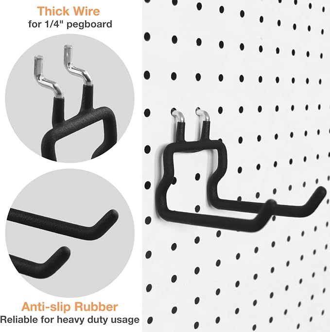 G.CORE 24-Pack Pegboard Hooks, 2" 4" Peg Board Tool Utility Hangers Fit 1/4" Pegboards, Heavy Duty Metal Shelving Brackets, W
