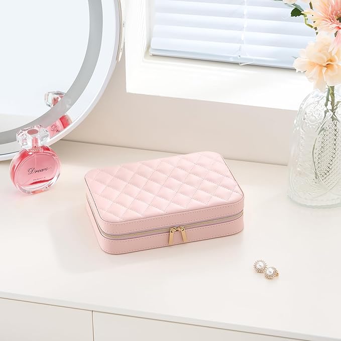 Lolalet Travel Jewelry Case for Women Girls, Travel Jewelry Organizer Box with Mirror & Clear Storage Bag, Small Portable Ear