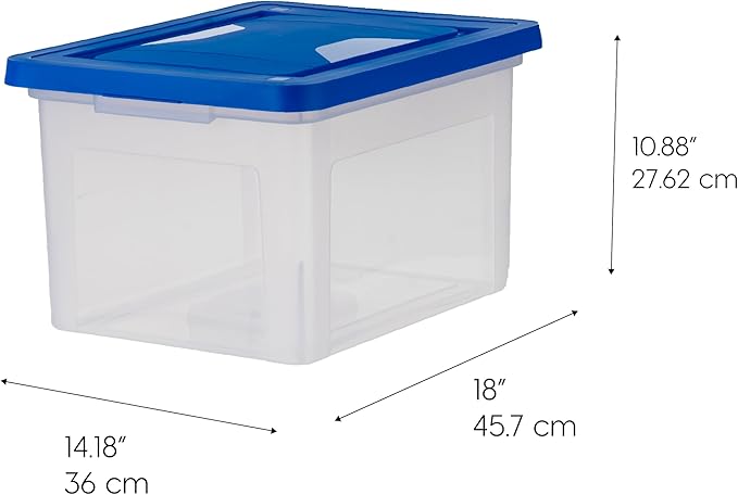 IRIS USA File Box, Plastic File Organizer Box With Lids, Letter/Legal File, Important Document Box, Portable Storage Filing B