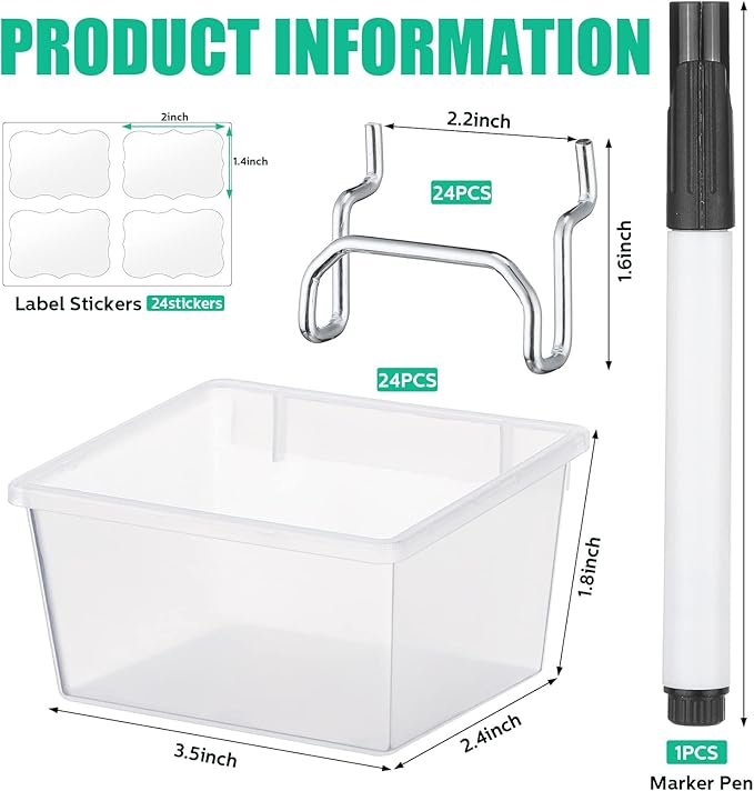 Unittype 24 Set Clear Peg Board Baskets and Bins Pegboard Baskets Organizer Accessories Peg Board Bins with Hooks Sticker Lab