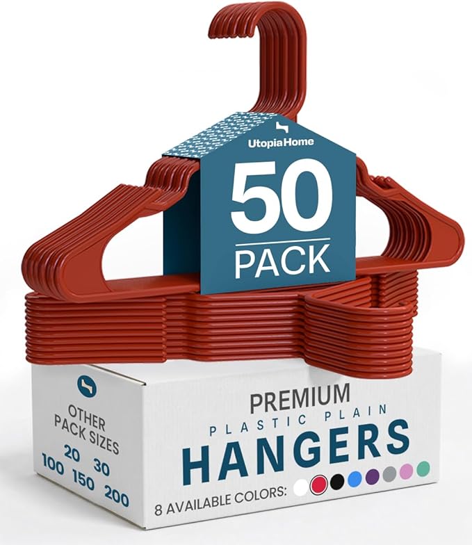 Utopia Home Plastic Hangers 50 Pack - Perfect Space Saving Clothes Hanger - Durable and Strong - Perfect Closet Organizers wi