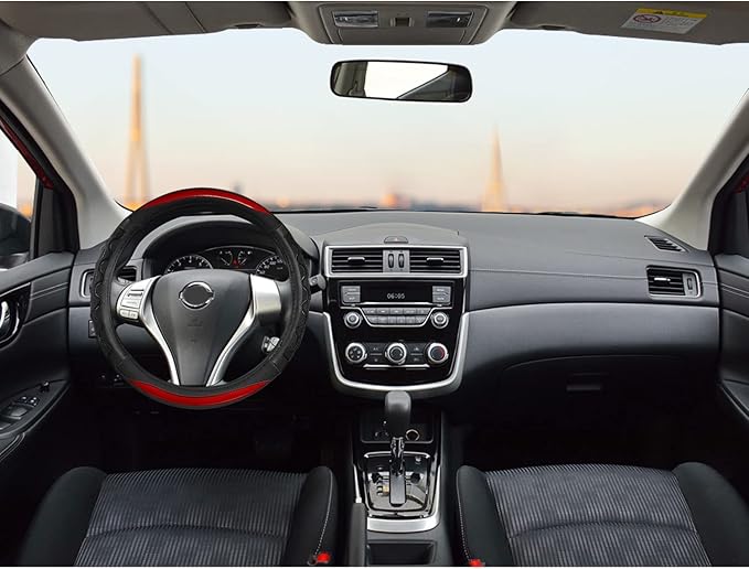 GIANT PANDA Steering Wheel Cover for Nissan Rogue - Car Steering Wheel Cover for Nissan Altima Sentra(Red-Round-Shaped)