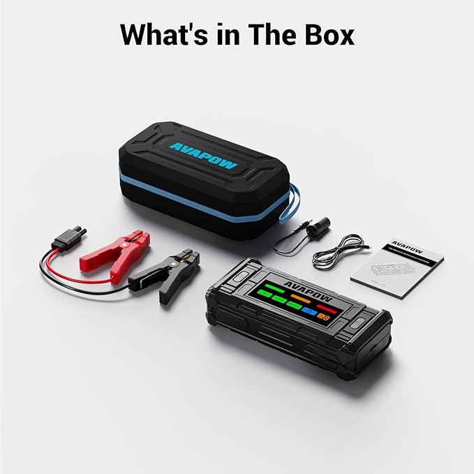 AVAPOW TJ18 5000A Battery Jump Starter Portable with 4 HD Display PD 18W Fast Charging12V Jump Box Car Battery Jump Starter