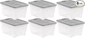 Amazon Basics Plastic Storage Containers with Secure Latching Lids, Stackable Organization Bins, Clear/Grey, 32 Quart, Set of