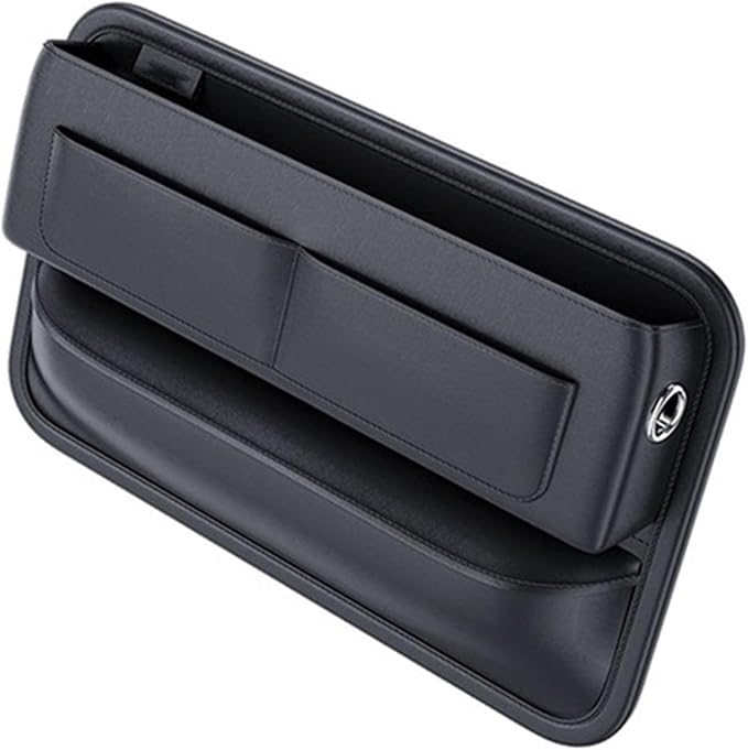 Car Seat Gap Organizer – Universal Leather Side Pocket Storage Box for SUV, Truck & Sedan, Center Console Organizer with 4 Storage Pockets, Premium Black Car Accessories for Men & Women