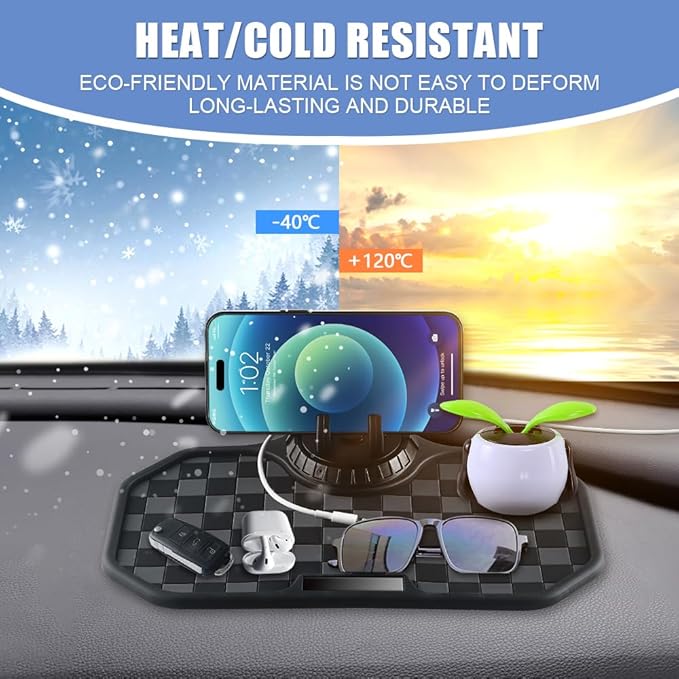 Car Anti Slip Mat Dashboard Tray Decorations Sticky Pad Multi Functional Thickened and Widened Washable with 360° Rotating Un