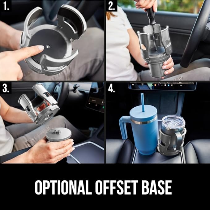GORILLA GRIP Patent Pending Adjustable Car Cup Holder Expander, Keeps Water Bottle Secure, Expands to Fit 18 to 48 oz Large B