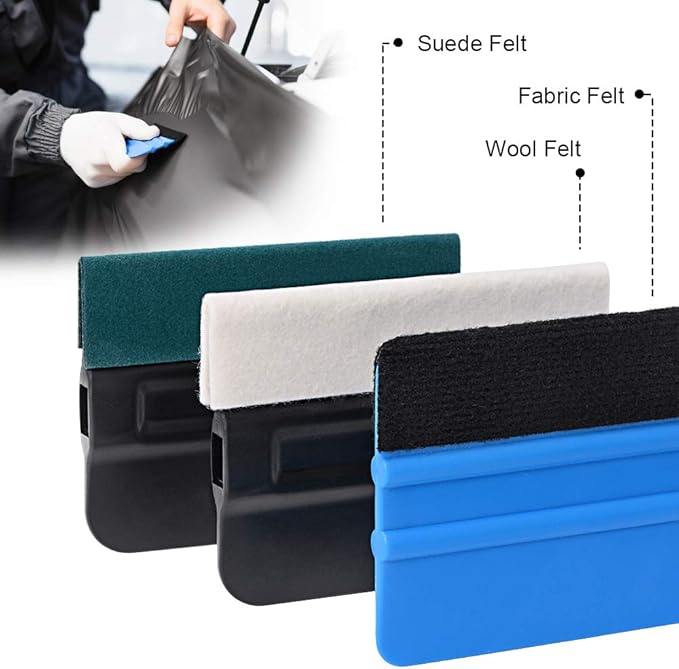 Pro Vinyl Wraps Applicator Tool Kit Window Tint Film Car Wrapping Tools Includes Felt Squeegees, Plastic Scraper, Wrap Knife and Blades, Magnetic Holders, Cleaning Cloth, Gloves and Finger Sleeve