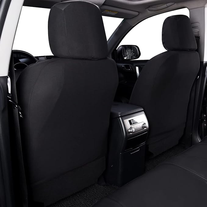 Flying Banner car seat Covers Protects Water Proof Faux Leather Carbon Fiber Front and Rear Bench (Black Black, Full Set - 9P